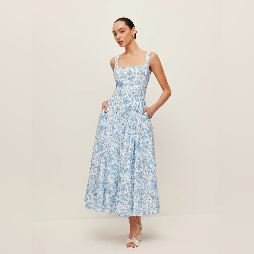 Commense Blue and White Floral Midi Dress - Picture 4 of 10